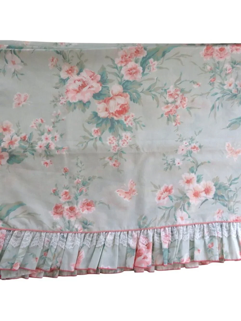 New Vintage Stevens Twin Floral Flat Sheet Ruffled Hem Percale No Iron USA Made